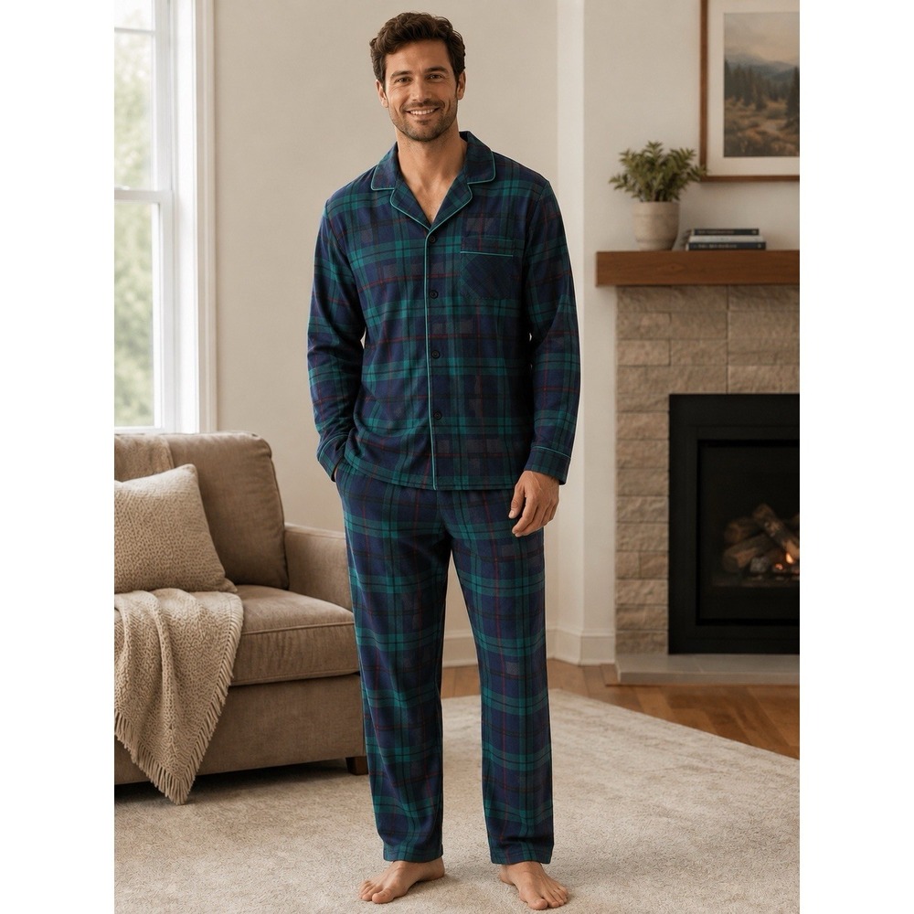 Men's Cuddl Duds‎ Cozy Lodge Notch 2 Piece Plaid Pajama Set Large